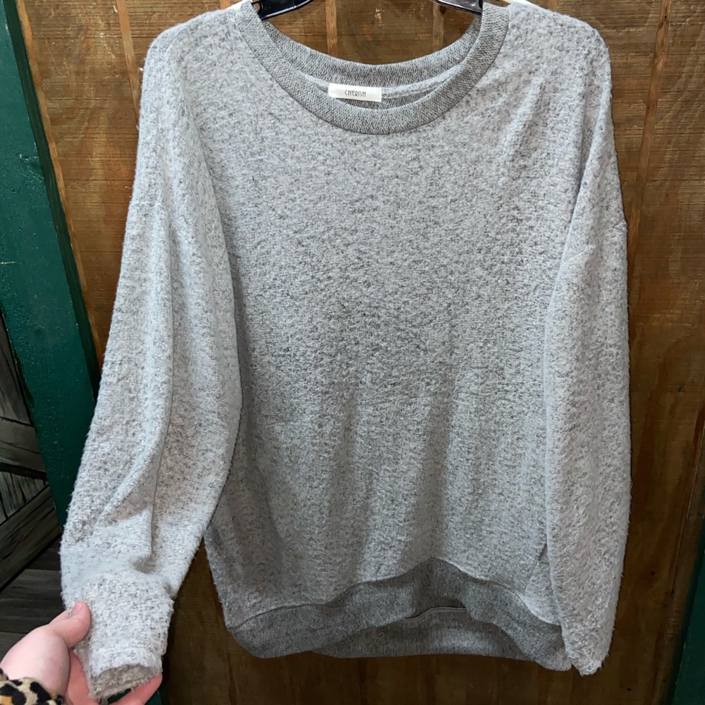Apricot Lane soft, fuzzy pullover grey sweatshirt